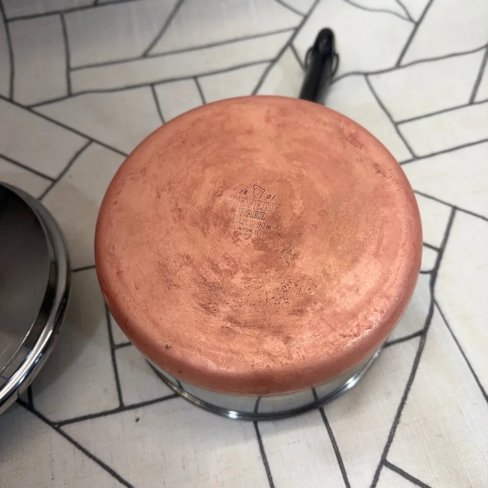 Revere Ware Saucepan 2 Quart Silver Copper Clad Bottom Vintage Stainless Steel